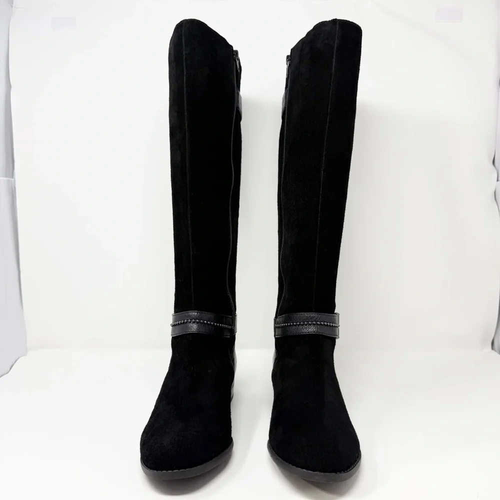 Alex Marie Davian Black Knee High Boots Women’s 9.5M Suede Leather Riding Boots
